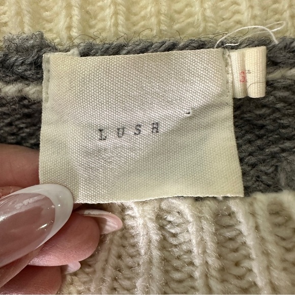 Lush Open Knit Striped Sweater S Soft Cream & Charcoal Coastal Grandma Pullover - Picture 7 of 14
